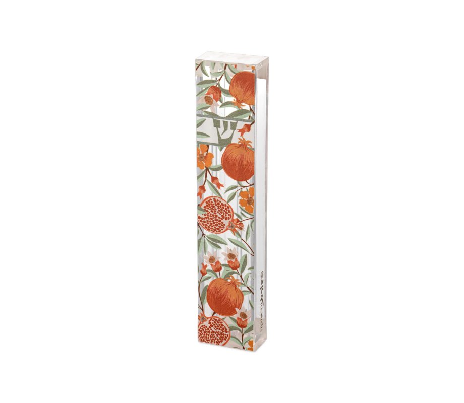 Dorit Judaica Acrylic Mezuzah Case, Orange Pomegranates