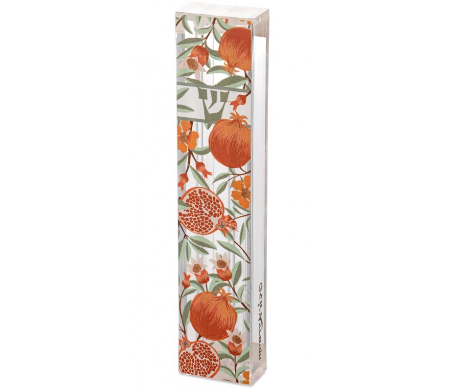 Dorit Judaica Acrylic Mezuzah Case, Orange Pomegranates