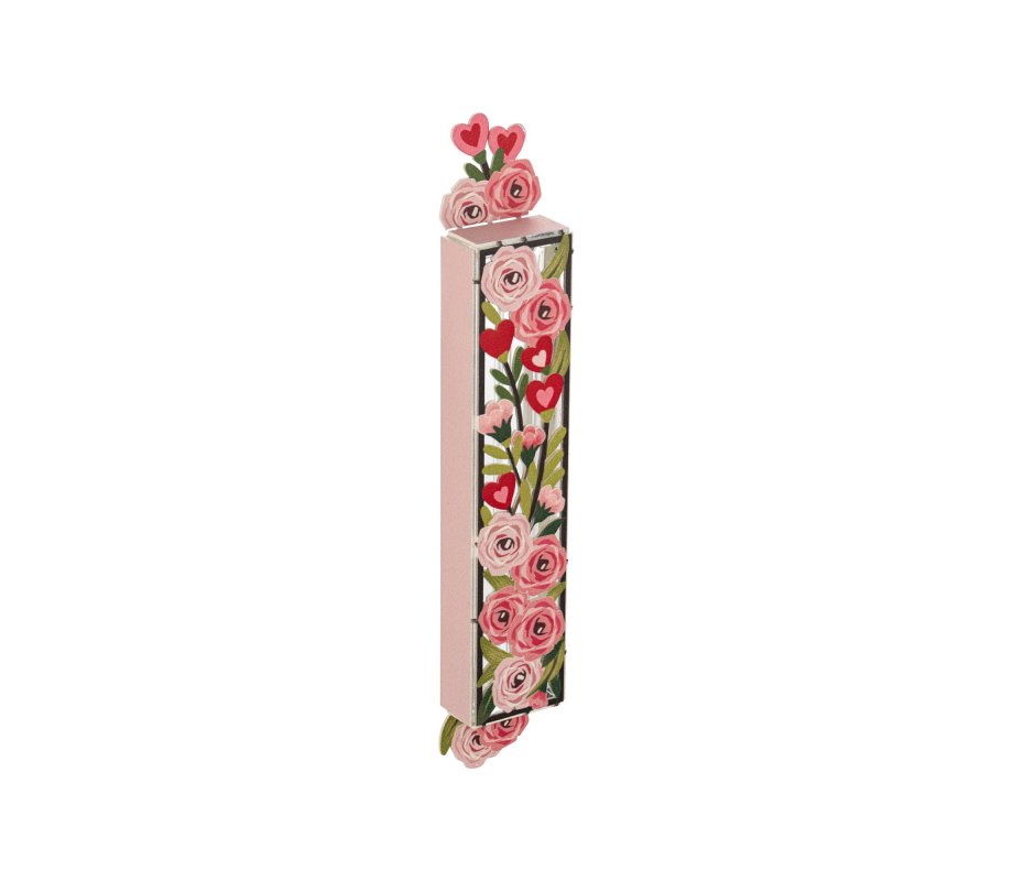 Dorit Judaica Acrylic Mezuzah Case, Pastel Roses and Hearts