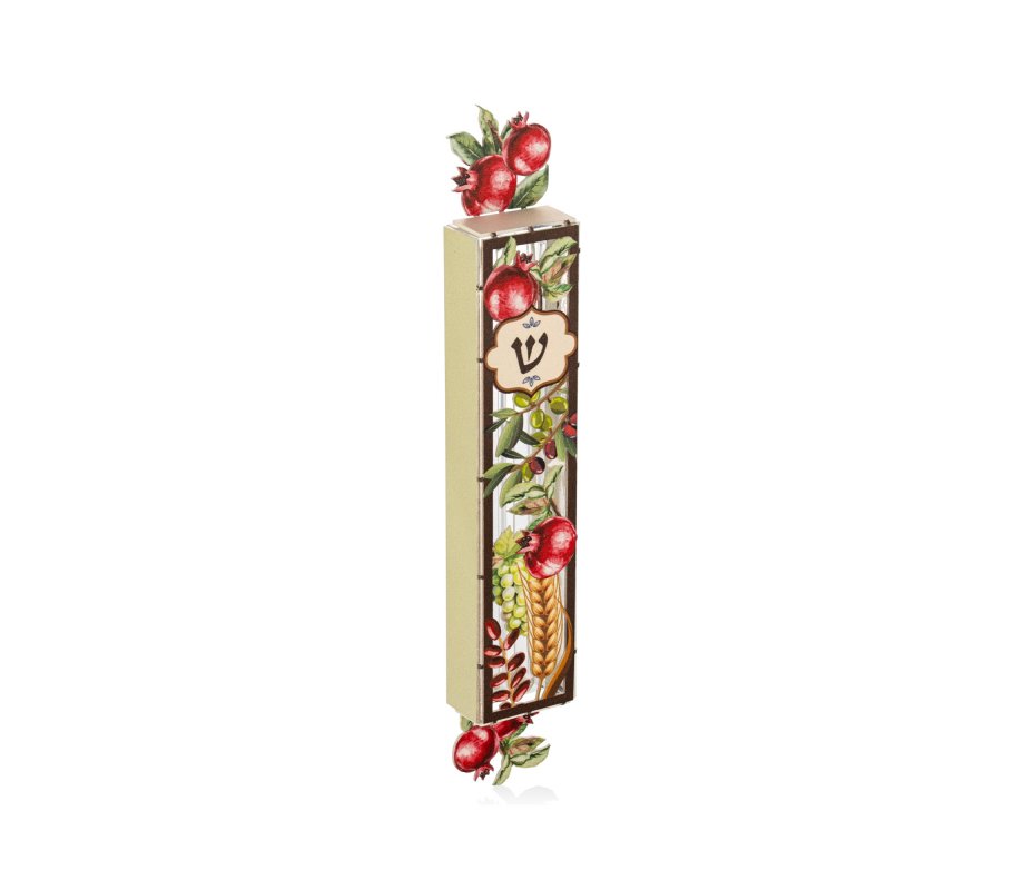 Dorit Judaica Acrylic Mezuzah Case, Seven Species of Israel Design