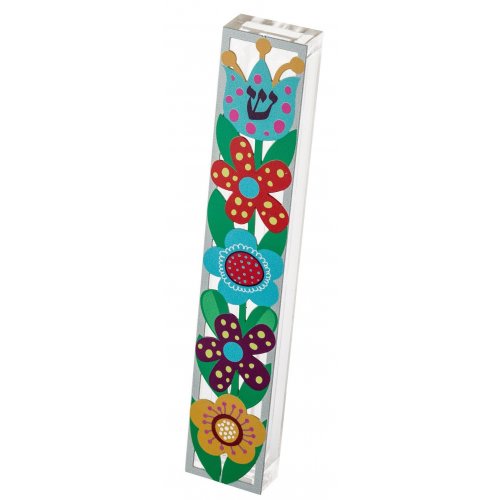 Dorit Judaica Acrylic Mezuzah Case with Colorful Flower Design