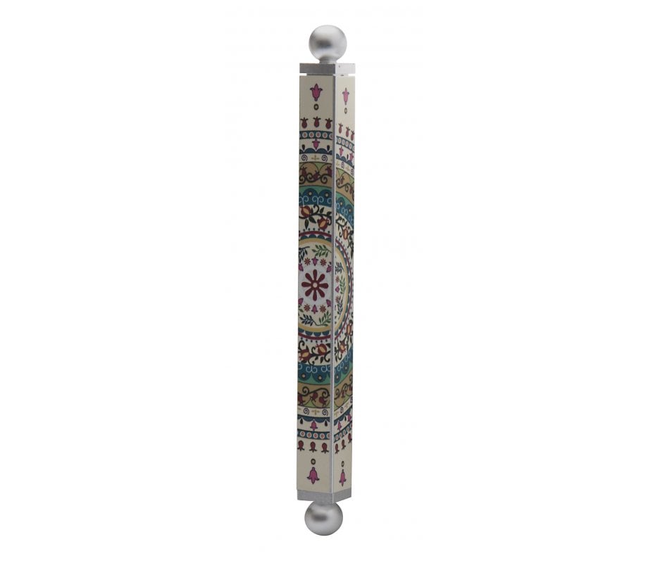 Dorit Judaica Aluminum Mezuzah Case - Circular Pomegranate Design