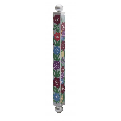 Dorit Judaica Aluminum Mezuzah Case - Colorful Floral Design