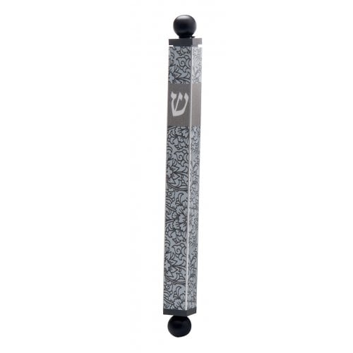 Dorit Judaica Aluminum Mezuzah Case - Gray Floral Design