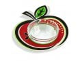 Dorit Judaica Apple Shaped Honey Dish with Glass Bowl - Red Black and Green