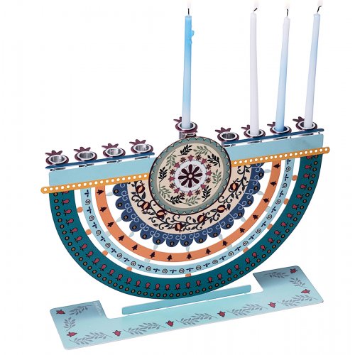 Dorit Judaica Arc Chanukah Menorah, Colorful Pomegranates - For Candles