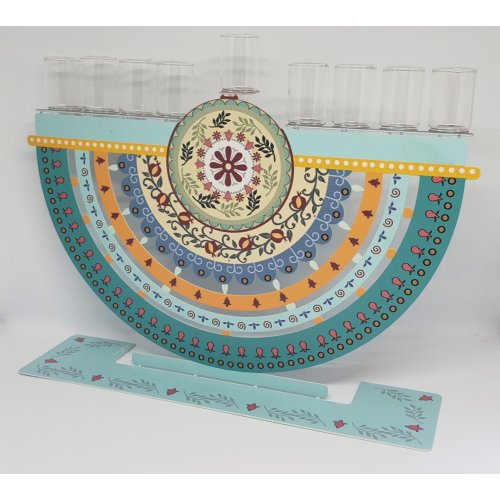 Dorit Judaica Arc Chanukah Menorah, Colorful Pomegranates - For Oil