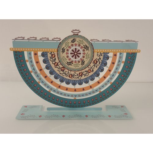 Dorit Judaica Arc Chanukah Menorah, Colorful Pomegranates - For Oil