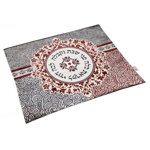 Dorit Judaica Challah Cover - Maroon and Gray Pomegranates with Lecha Dodi Words