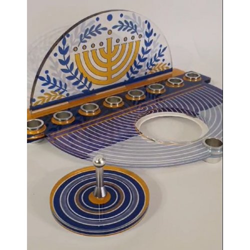 Dorit Judaica Chanukah Menorah with Detachable Dreidel - Menorah & Olive Branch