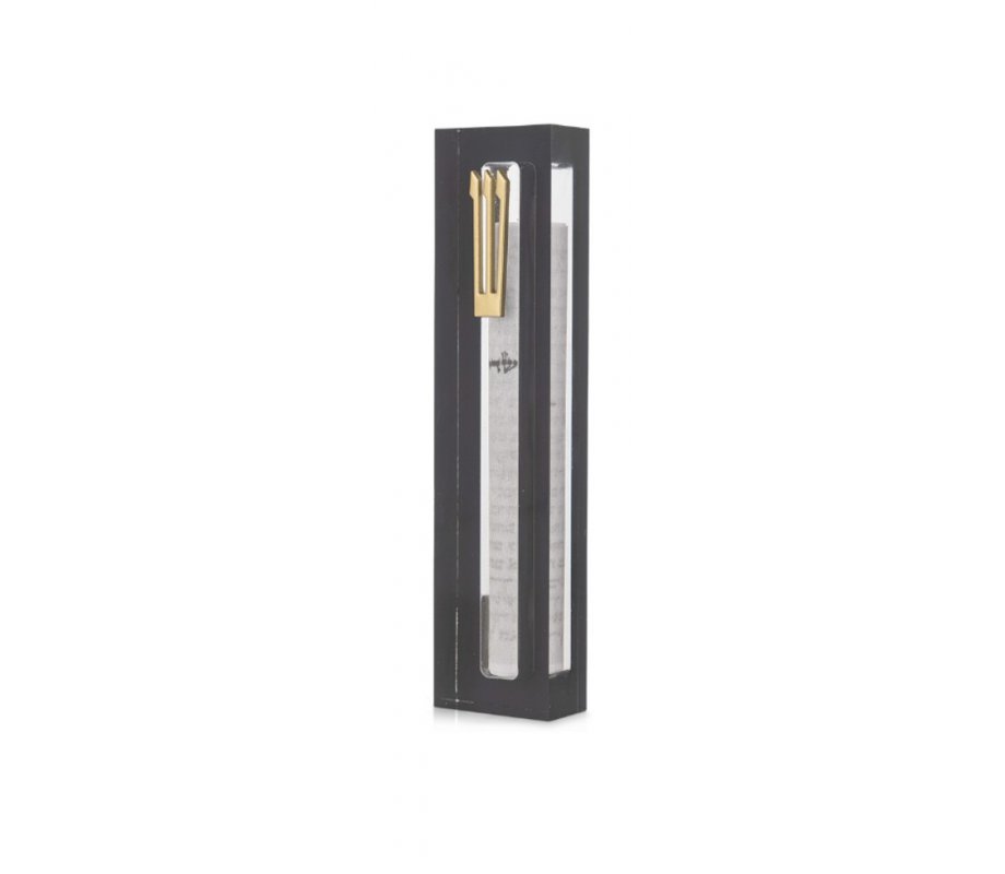 Dorit Judaica Clear Acrylic Mezuzah Case, Dark Gray Frame - Gold or Silver Shin