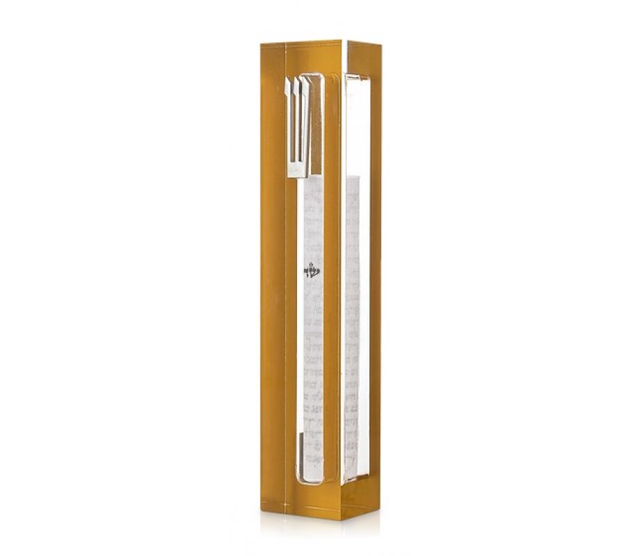 Dorit Judaica Clear Acrylic Mezuzah Case, Gold Frame - Gold or Silver Shin