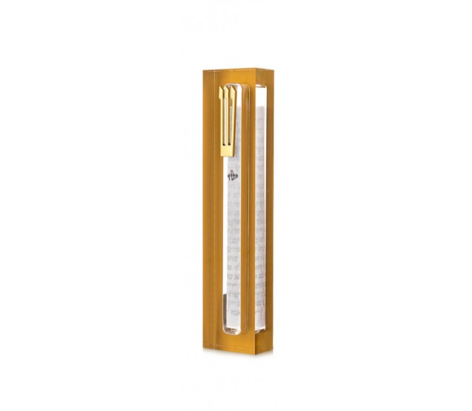 Dorit Judaica Clear Acrylic Mezuzah Case, Gold Frame - Gold or Silver Shin
