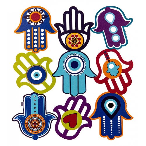 Dorit Judaica Colorful Wall Plaque  Cutout Variety of Decorative Hamsas