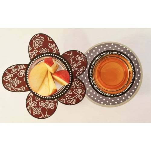 Dorit Judaica Combined Honey and Apple Dish with Glass Bowls - Colorful