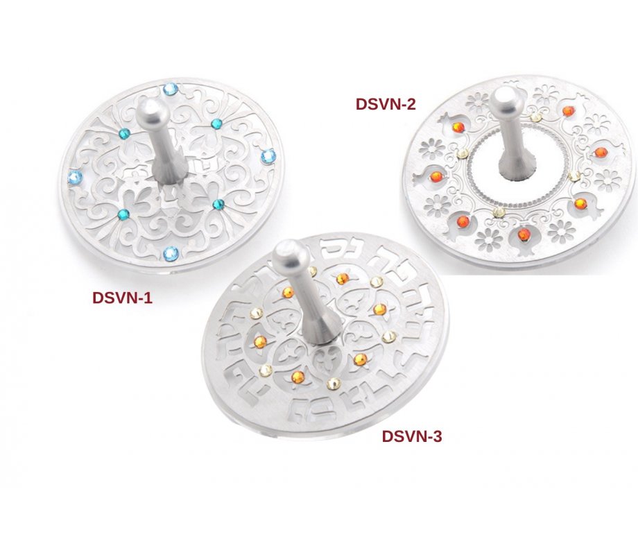 Dorit Judaica Decorative Dreidel with Flowers and Swarovski Stones on a Stand