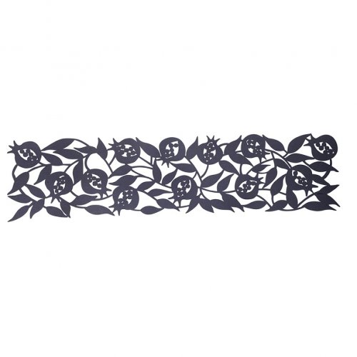 Dorit Judaica Felt Table Runner with Cutout Leafy Pomegranate - Grey