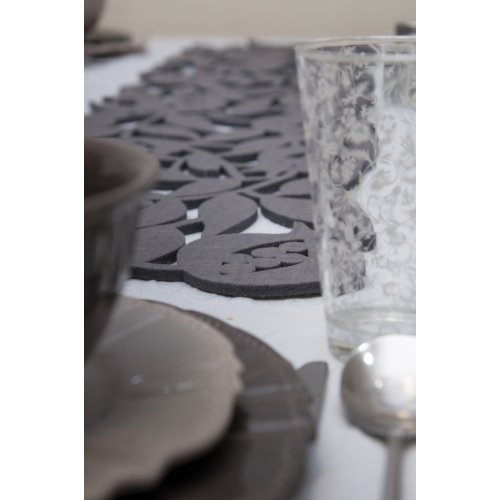 Dorit Judaica Felt Table Runner with Cutout Leafy Pomegranate - Grey