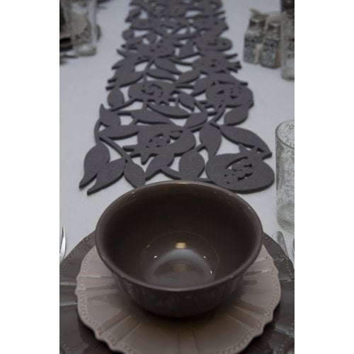 Dorit Judaica Felt Table Runner with Cutout Leafy Pomegranate - Grey