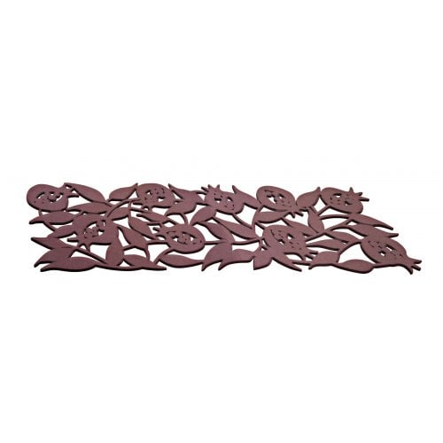 Dorit Judaica Felt Table Runner with Cutout Leafy Pomegranates - Maroon