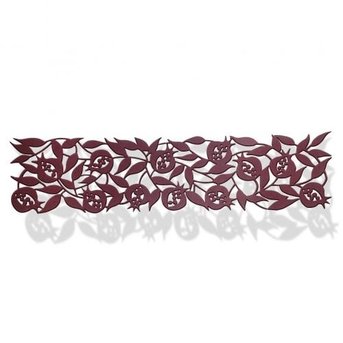 Dorit Judaica Felt Table Runner with Cutout Leafy Pomegranates - Maroon