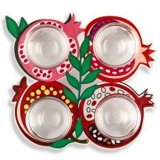 Dorit Judaica Four Joined Colorful Pomegranate-shaped Honey Dishes