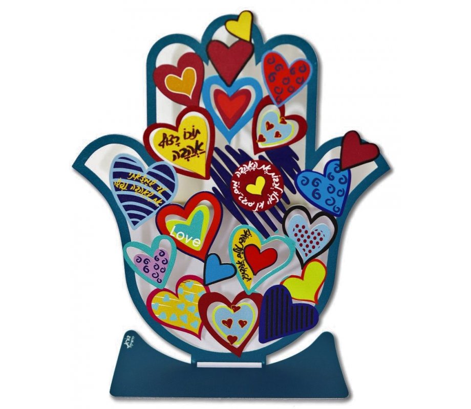 Dorit Judaica Free Standing Hamsa Sculpture, Hearts and Verses of Love