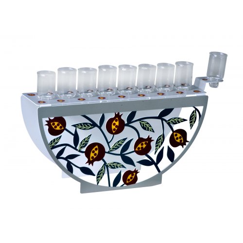 Dorit Judaica Hanukkah Menorah for Oil with Arc Front - Colorful Pomegranates