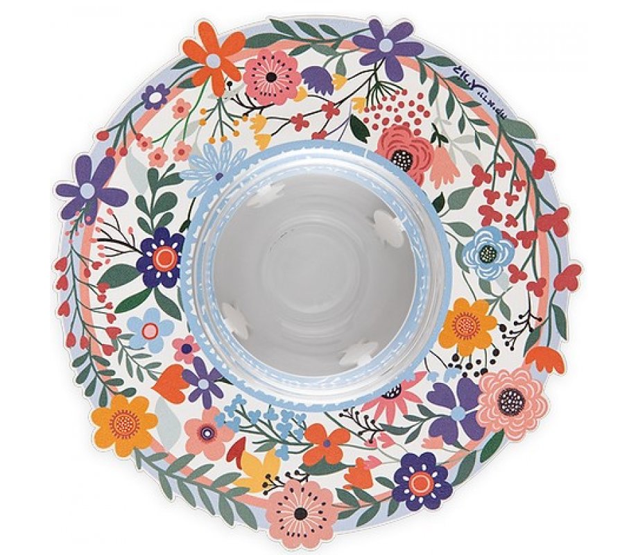 Dorit Judaica Honey Dish, Glass Bowl - Laser Cut Metal Floral Design