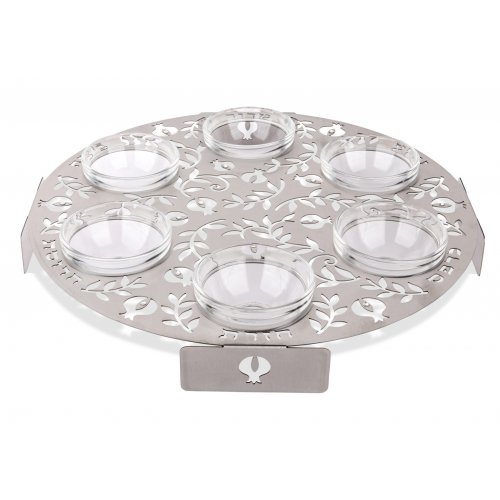 Dorit Judaica Laser Cut Seder Plate Pomegranates - Glass Bowls