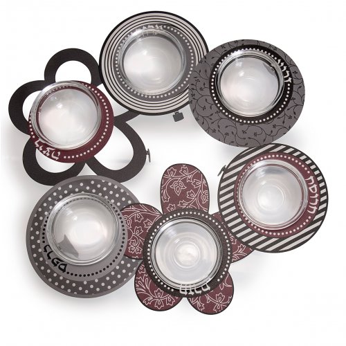 Dorit Judaica Laser Cut Seder Plate with Glass Bowls - Flower Design