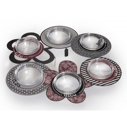 Dorit Judaica Laser Cut Seder Plate with Glass Bowls - Flower Design