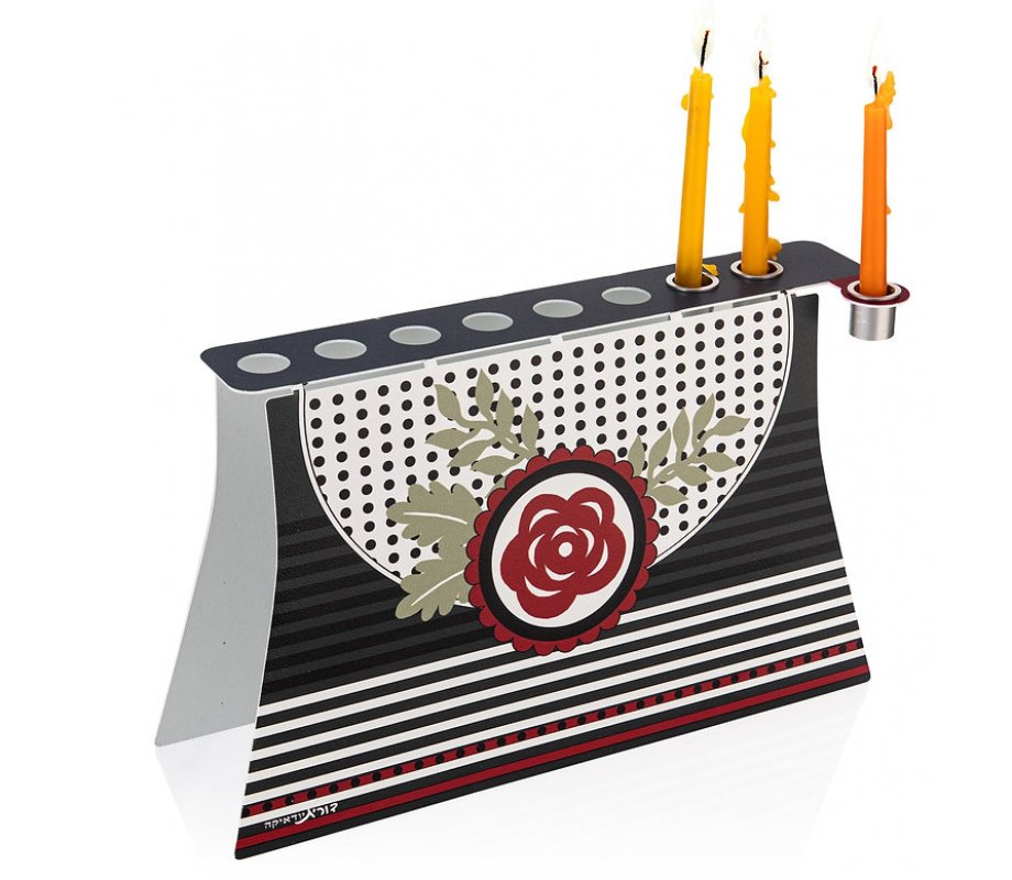 Dorit Judaica Laser Cut Standing Chanukah Menorah with Vibrant Floral Design