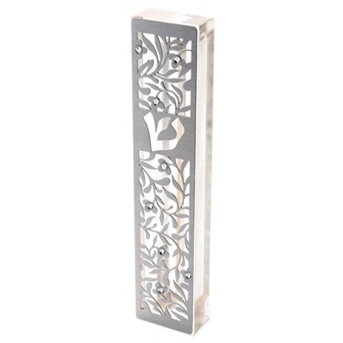 Dorit Judaica Laser Cut Steel Mezuzah Case Flowers - Swarovski Stones