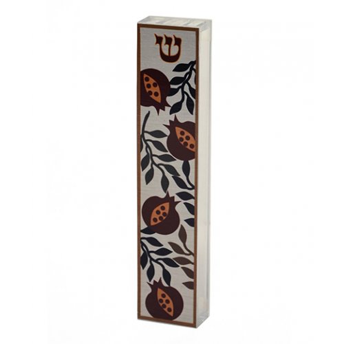 Dorit Judaica Lucite Mezuzah Case Colorful Aluminum Print - Open Pomegranates