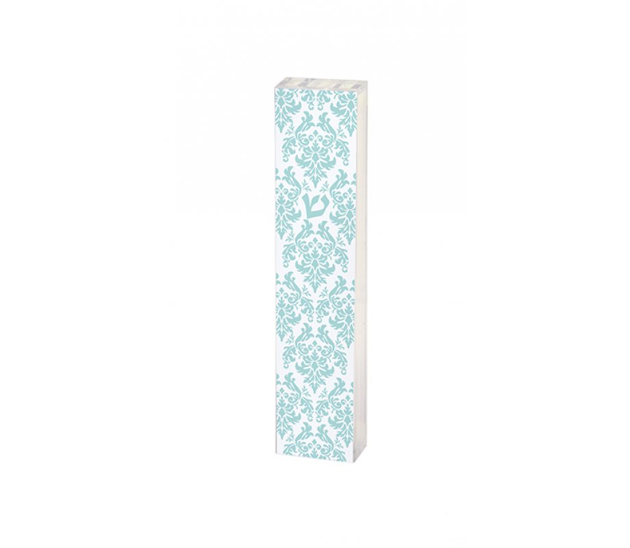 Dorit Judaica Lucite Mezuzah Case Open Fleur De Lys Design - Blue and White