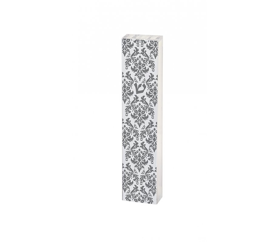 Dorit Judaica Lucite Mezuzah Case, Open Fleur De Lys Design - Gray
