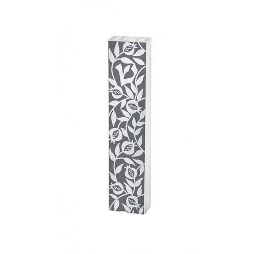 Dorit Judaica Lucite Mezuzah Case, Pomegranate Design - Gray and White