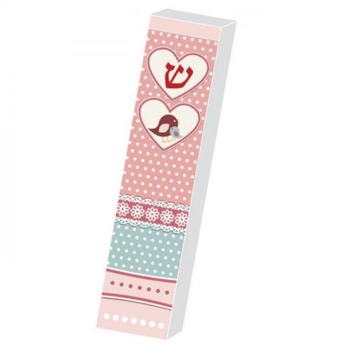 Dorit Judaica Lucite Mezuzah Case for Girls Room, Pink - Hearts and Chicks