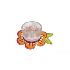 Dorit Judaica Lucite Shabbat Single Candlestick, Small - Red and Orange Flower