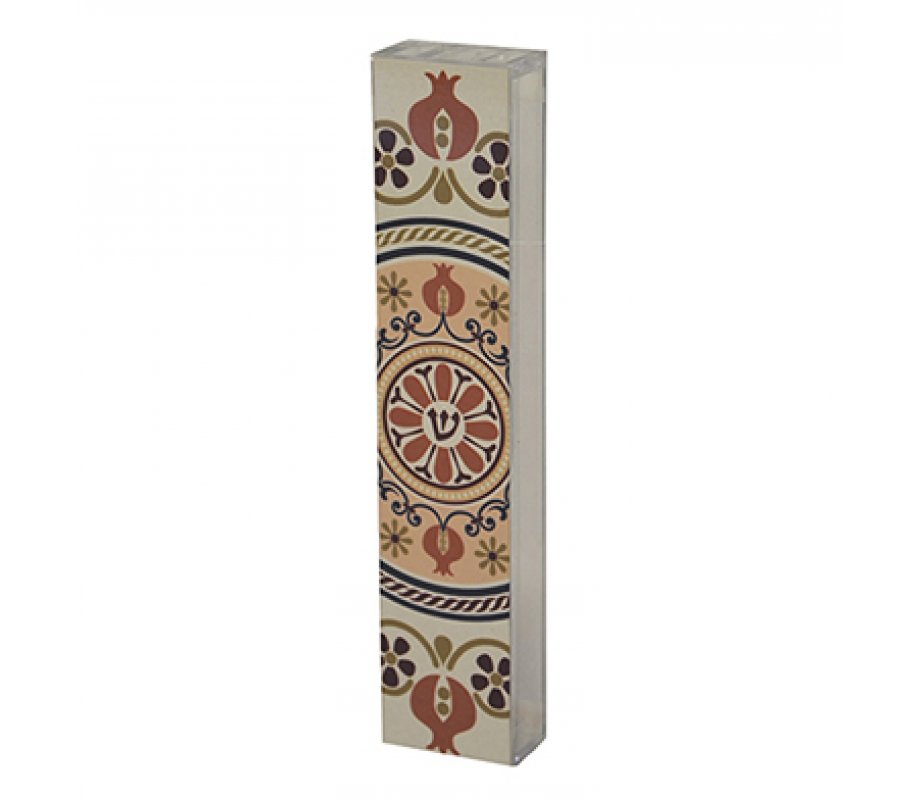 Dorit Judaica Lucite and Aluminum Mezuzah Case – Pomegranates Mandala Design