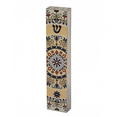 Dorit Judaica Lucite and Aluminum Mezuzah Case - Pomegranates in Circles