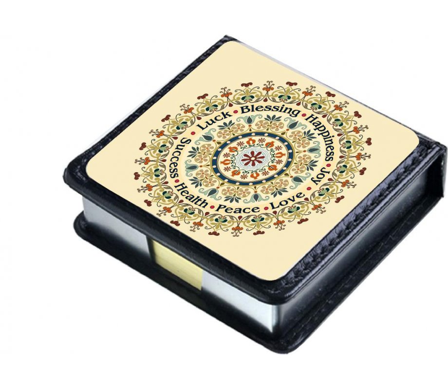 Dorit Judaica Memo Box, Circular Floral Design with Crystal - English Blessings
