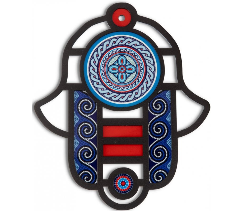 Dorit Judaica Modern Wall Hamsa in Stained Glass Art – Colorful with Mandala Eye