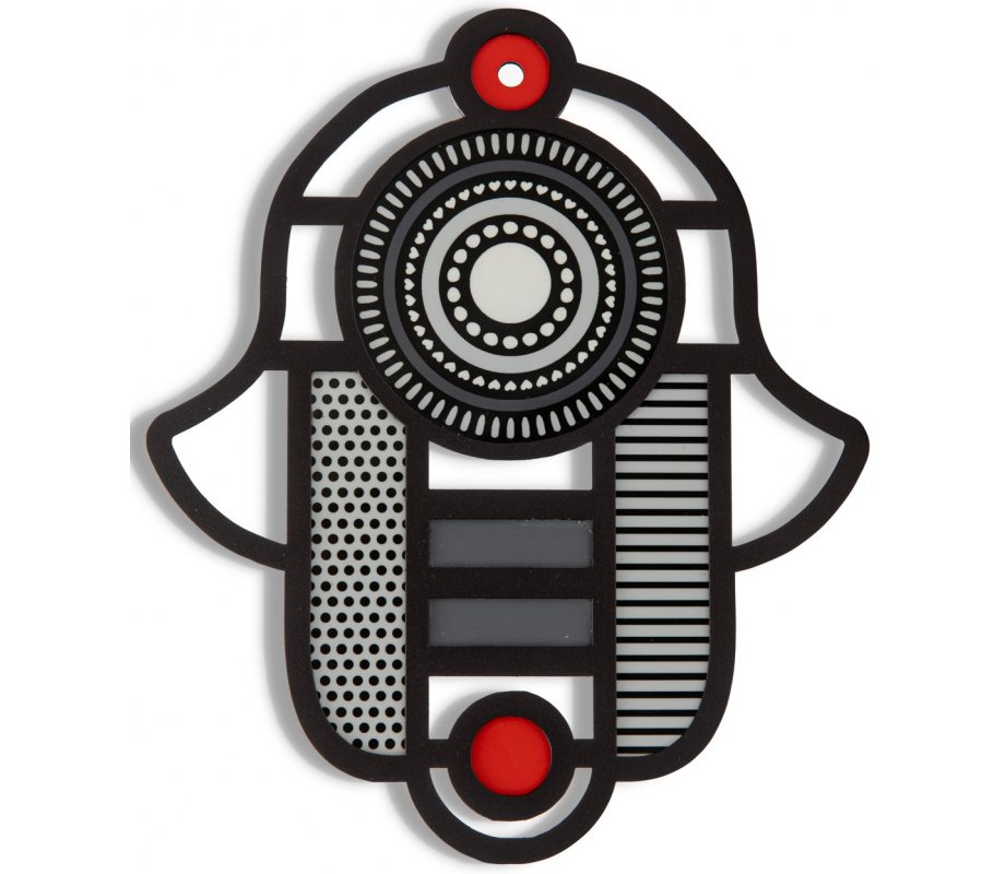 Dorit Judaica Modern Wall Hamsa in Stained Glass Art - Shades of Black and Gray