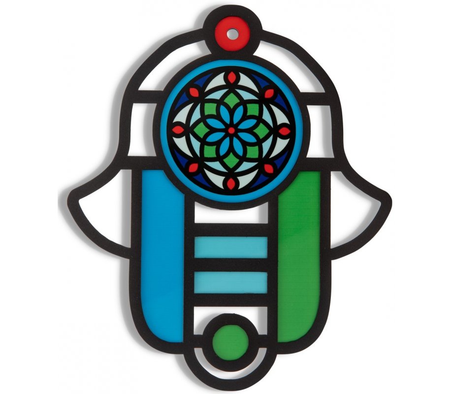 Dorit Judaica Modern Wall Hamsa in Stained Glass Art Style – Bold and Colorful