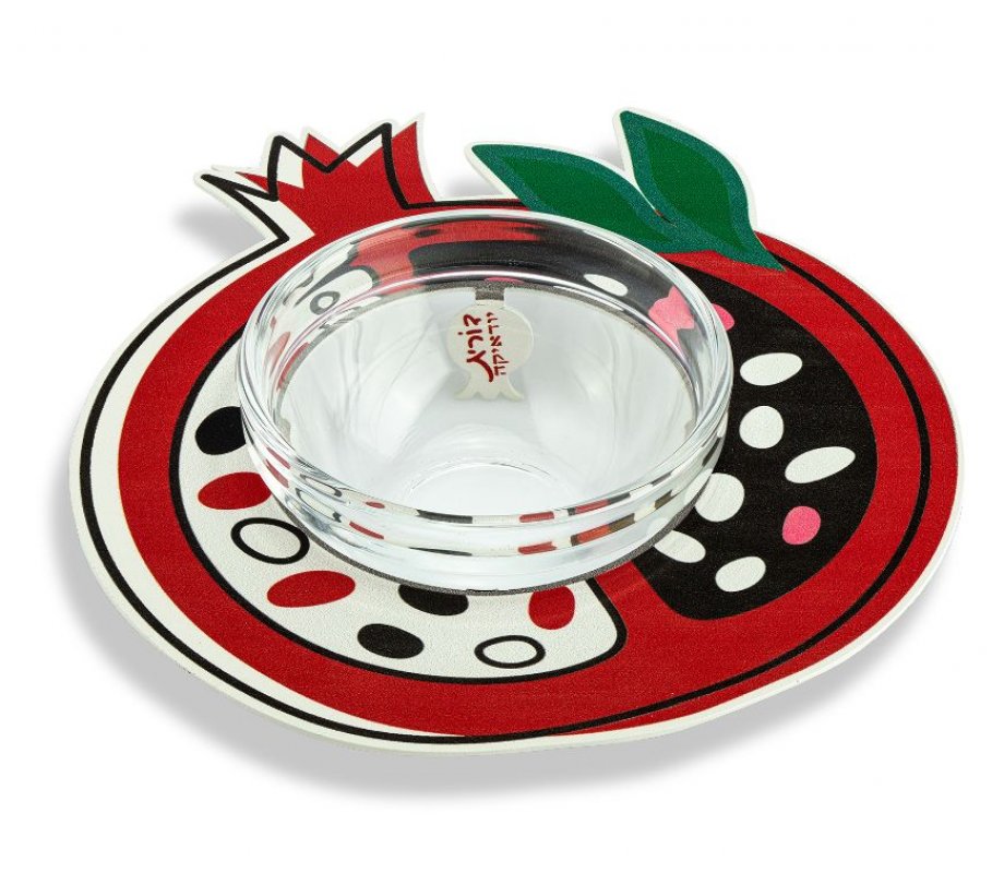 Dorit Judaica Pomegranate Shaped Honey Dish, Glass Bowl - Lively Colors