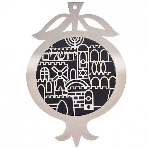 Dorit Judaica Pomegranate Wall Plaque, Cutout Jerusalem Design  Black