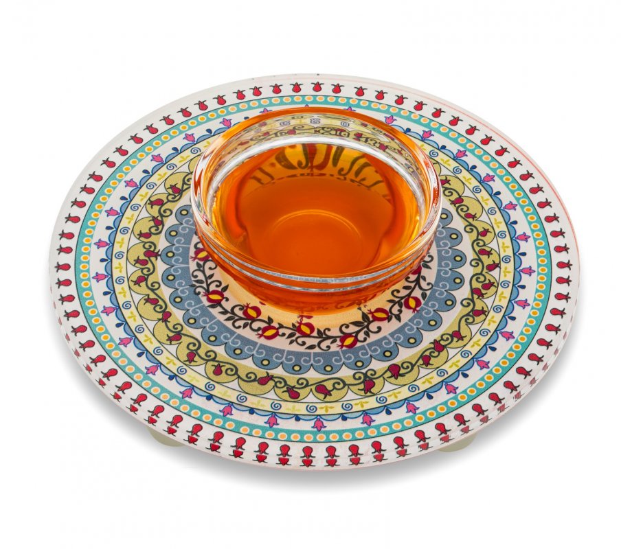 Dorit Judaica Raised Lucite Honey Dish – Pomegranate Mandala Design