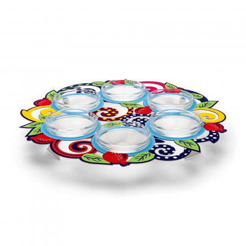 Dorit Judaica Raised Seder Plate  Colorful with Leaves and Pomegranates